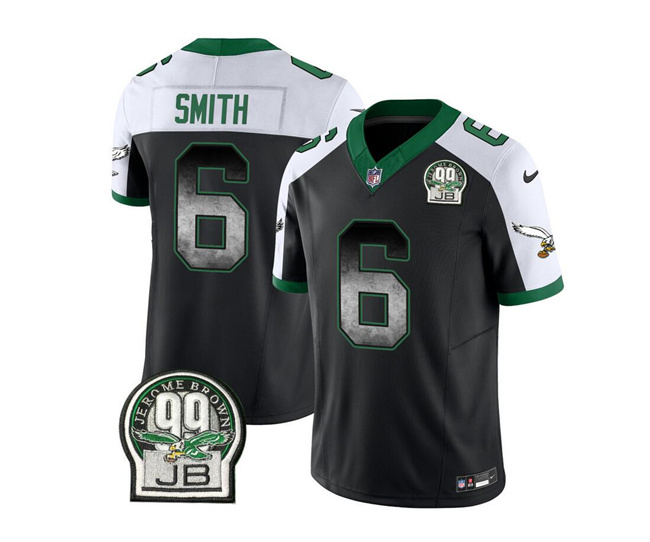 Men's Philadelphia Eagles #6 DeVonta Smith Black/White 2023 F.U.S.E. Throwback Vapor Untouchable Limited Football Stitched Jersey